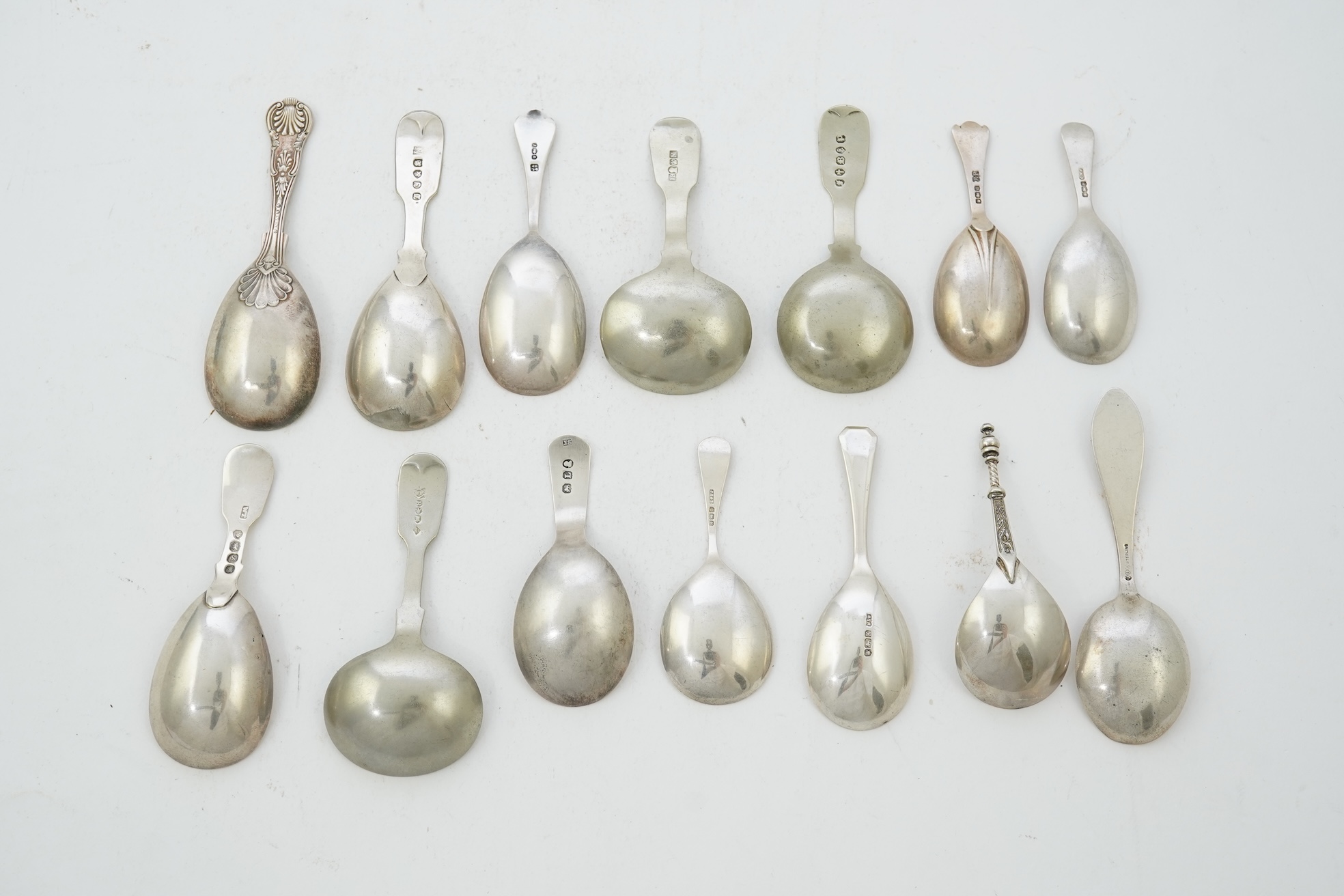 Nine assorted 19th century and later silver and white metal caddy spoons